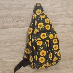 Sunflower Sling Bag Backpack Adjustable Shoulder Strap Pockets Black Yellow